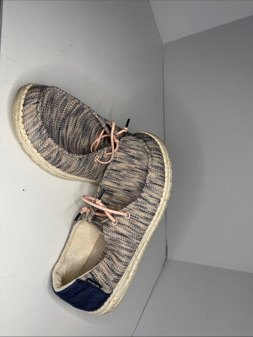Hey Dude Marled Denim/Peach Knit Slip-On with Pale Peach Laces
